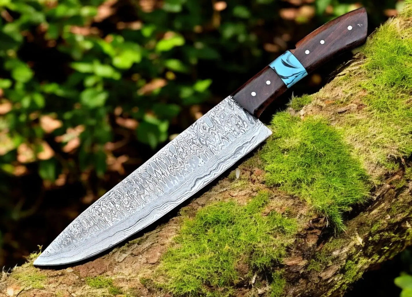 Custom Handmade Damascus Hunting Knife – 13" with Rosewood Handle by Damascus Knife Store, Damascus knife detail photo 2