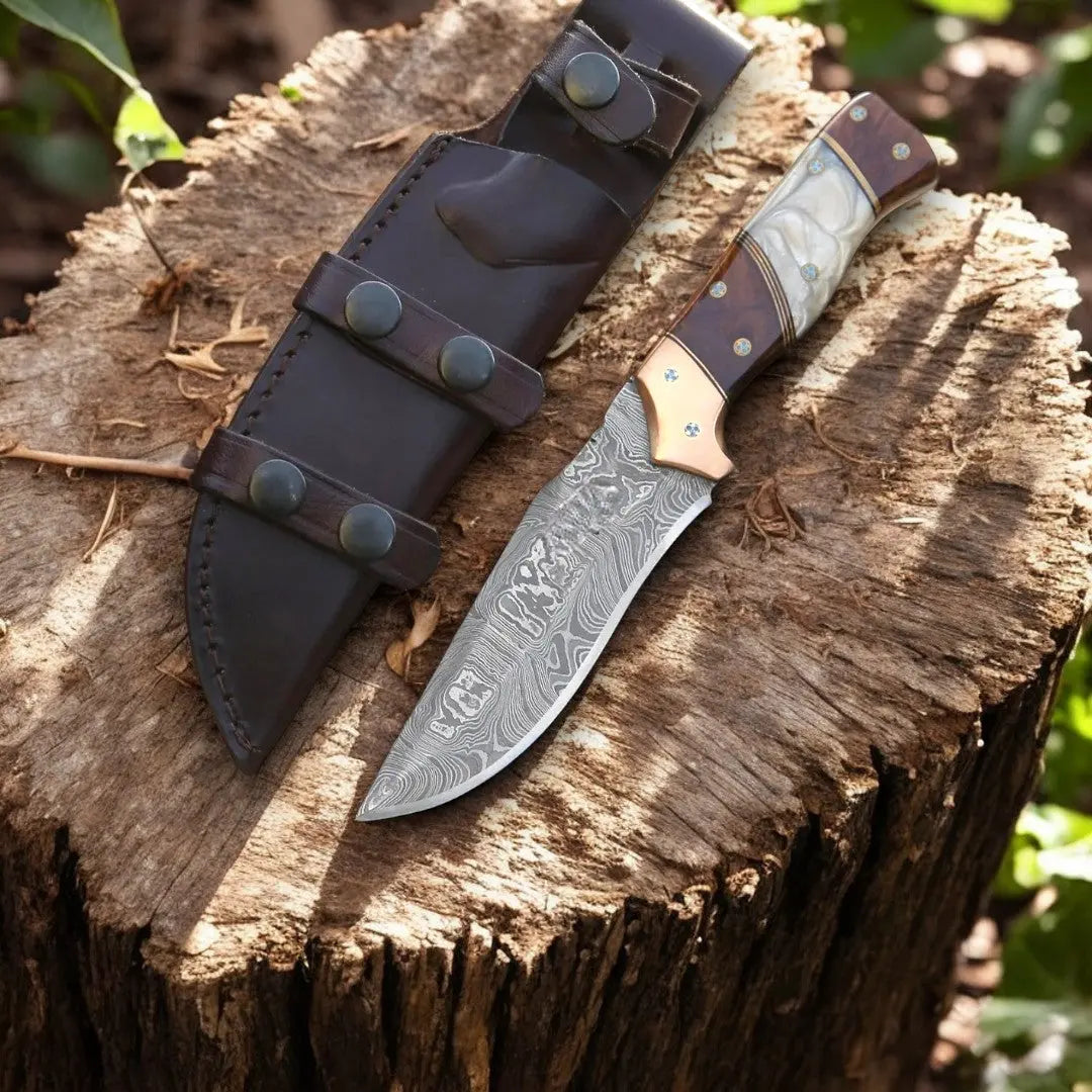 Custom Handmade Damascus Hunting Knife – 8.5" with Sheath Damascus Knife Store