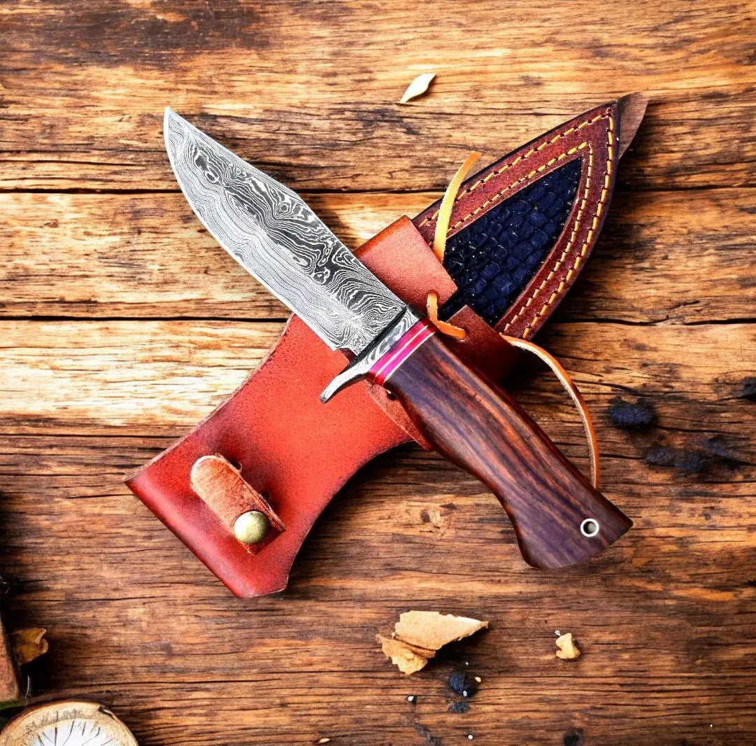 Custom Handmade Damascus Hunting Knife – 9" with Rosewood Handle by Damascus Knife Store, Damascus knife main product photo