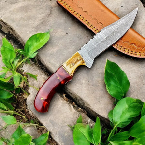 Custom Handmade Damascus Hunting Knife – 9" with Sheath Damascus Knife Store