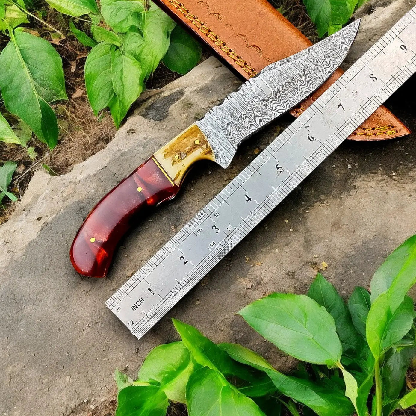 Custom Handmade Damascus Hunting Knife – 9" with Sheath Damascus Knife Store