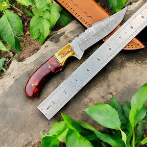 Custom Handmade Damascus Hunting Knife – 9" with Sheath Damascus Knife Store