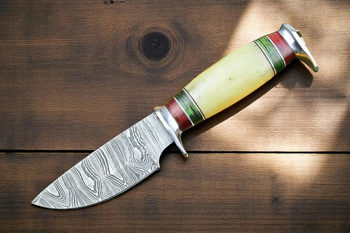 Custom Handmade Damascus Hunting Knife – Bone Handle Damascus Knife Store