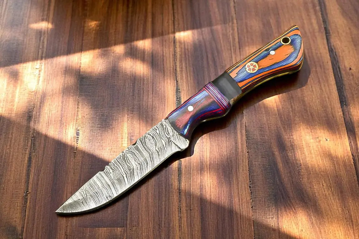 Custom Handmade Damascus Hunting Knife with Sheath by Damascus Knife Store, leather knife sheath main product photo