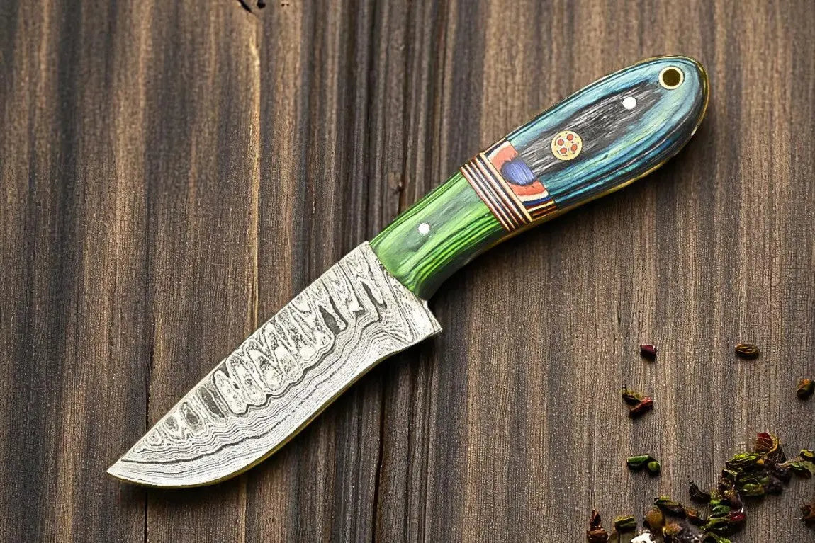 Custom Handmade Damascus Hunting Knife with Sheath by Damascus Knife Store, leather knife sheath main product photo