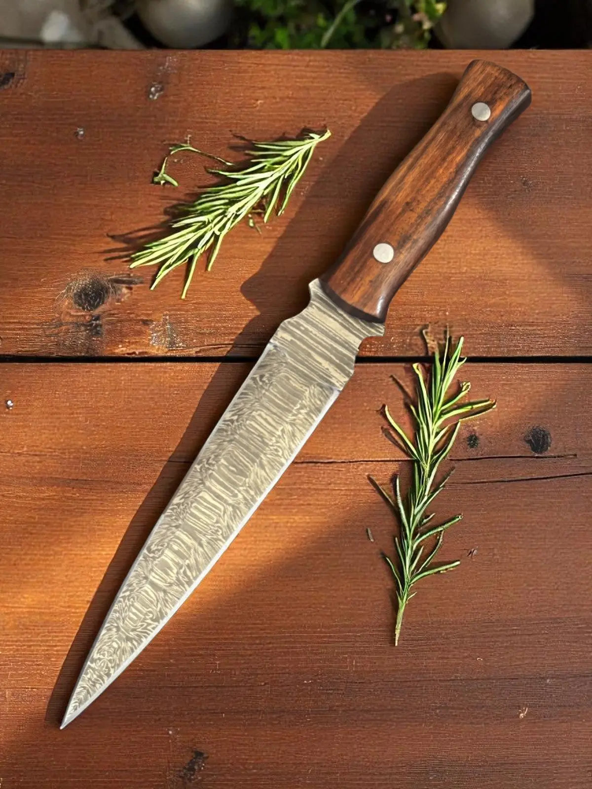 Custom Handmade Damascus Hunting Knife with Wood Handle by Damascus Knife Store, Damascus knife main product photo