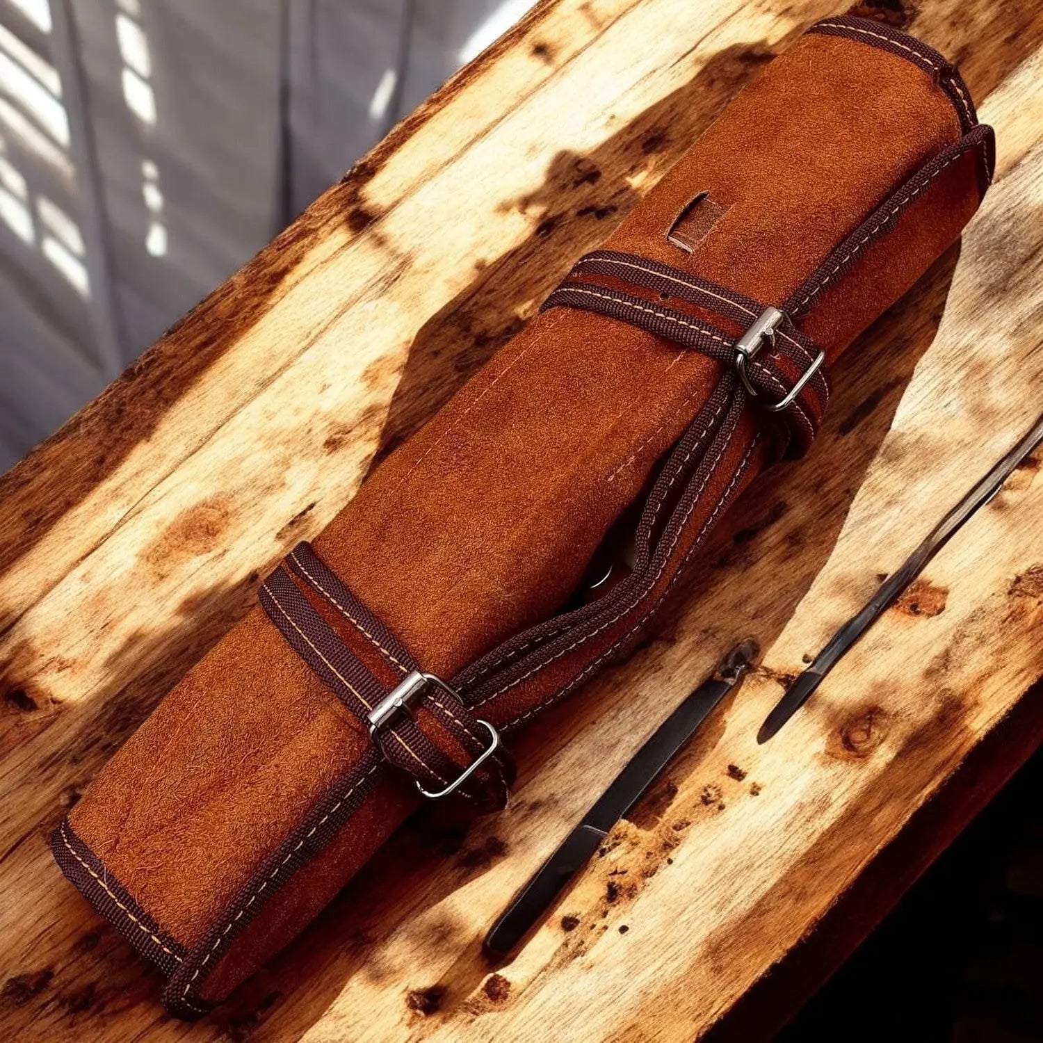 Custom Handmade Damascus Kitchen Knives Set – Leather Roll Damascus Knife Store