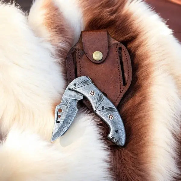 Custom Handmade Damascus Pocket Knife – 3" Blade Damascus Knife Store