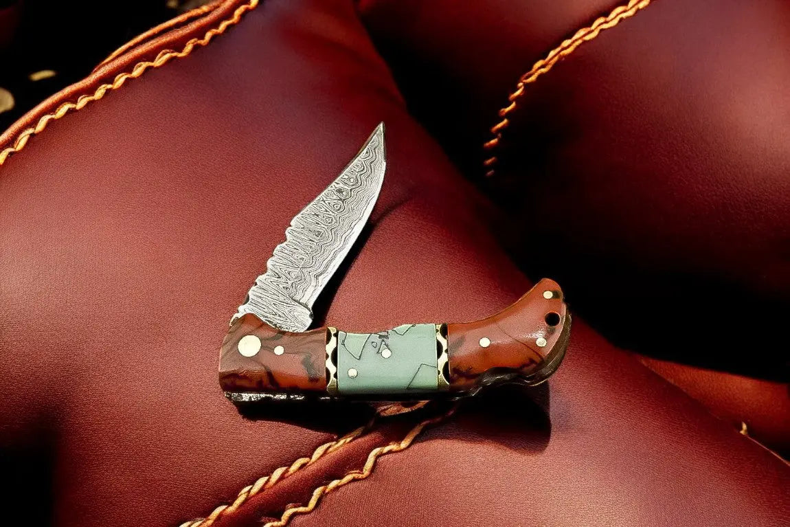 Custom Handmade Damascus Pocket Knife – Epoxy Resin Handle Damascus Knife Store