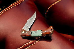 Custom Handmade Damascus Pocket Knife – Epoxy Resin Handle Damascus Knife Store