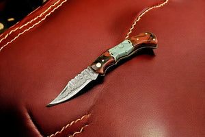 Custom Handmade Damascus Pocket Knife – Epoxy Resin Handle Damascus Knife Store