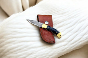 Custom Handmade Damascus Pocket Knife with Buffalo Horn by Damascus Knife Store, Damascus knife detail photo 3