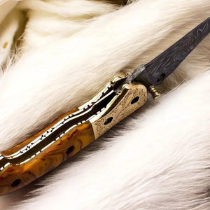 Custom Handmade Damascus Pocket Knife with Epoxy Resin Handle by Damascus Knife Store, Damascus knife detail photo 2