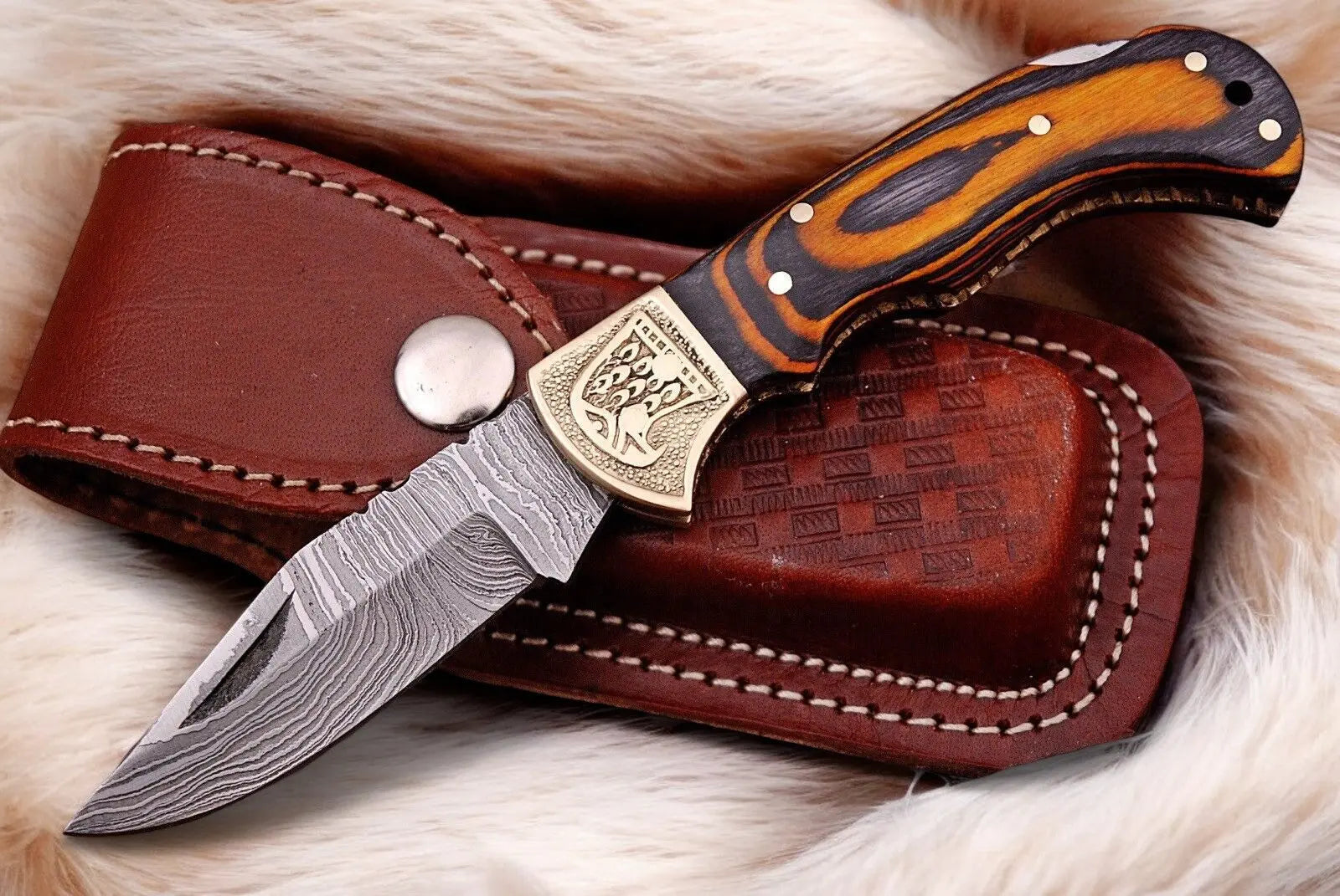 Custom Handmade Damascus Pocket Knife with Exotic Wood Handle Damascus Knife Store