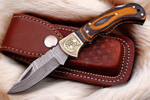 Custom Handmade Damascus Pocket Knife with Exotic Wood Handle Damascus Knife Store