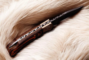 Custom Handmade Damascus Pocket Knife with Exotic Wood Handle Damascus Knife Store