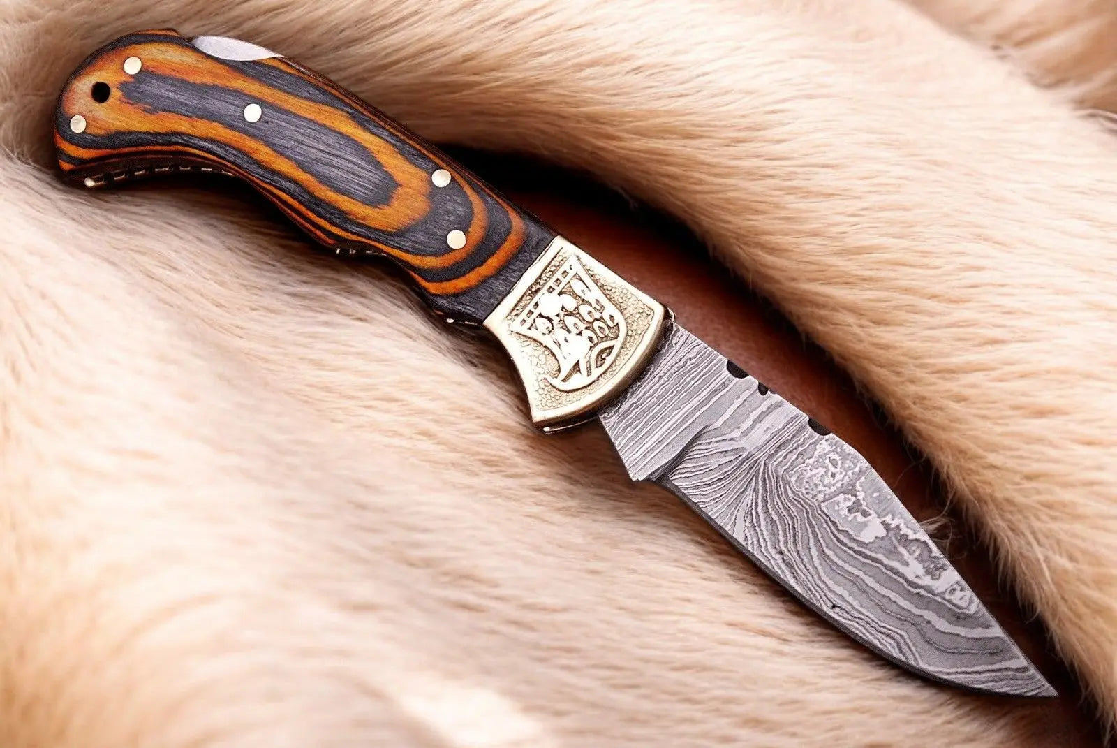 Custom Handmade Damascus Pocket Knife with Exotic Wood Handle Damascus Knife Store