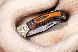 Custom Handmade Damascus Pocket Knife with Exotic Wood Handle Damascus Knife Store