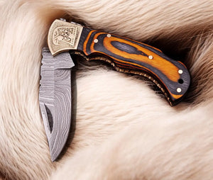 Custom Handmade Damascus Pocket Knife with Exotic Wood Handle Damascus Knife Store