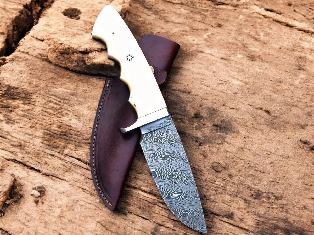 Custom Handmade Damascus Skinning Knife – Bone Handle by Damascus Knife Store, Damascus knife main product photo