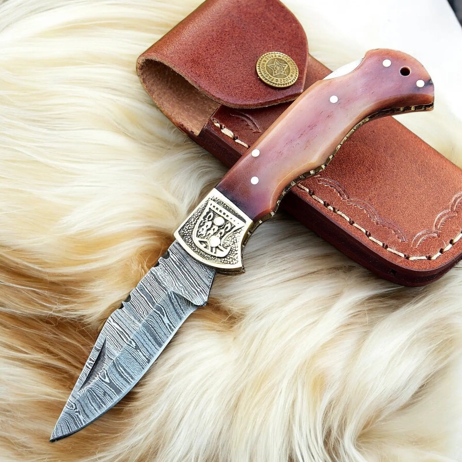 Custom Handmade Damascus Steel Pocket Clip Knife - 3" Blade by Damascus Knife Store, Damascus knife detail photo 4