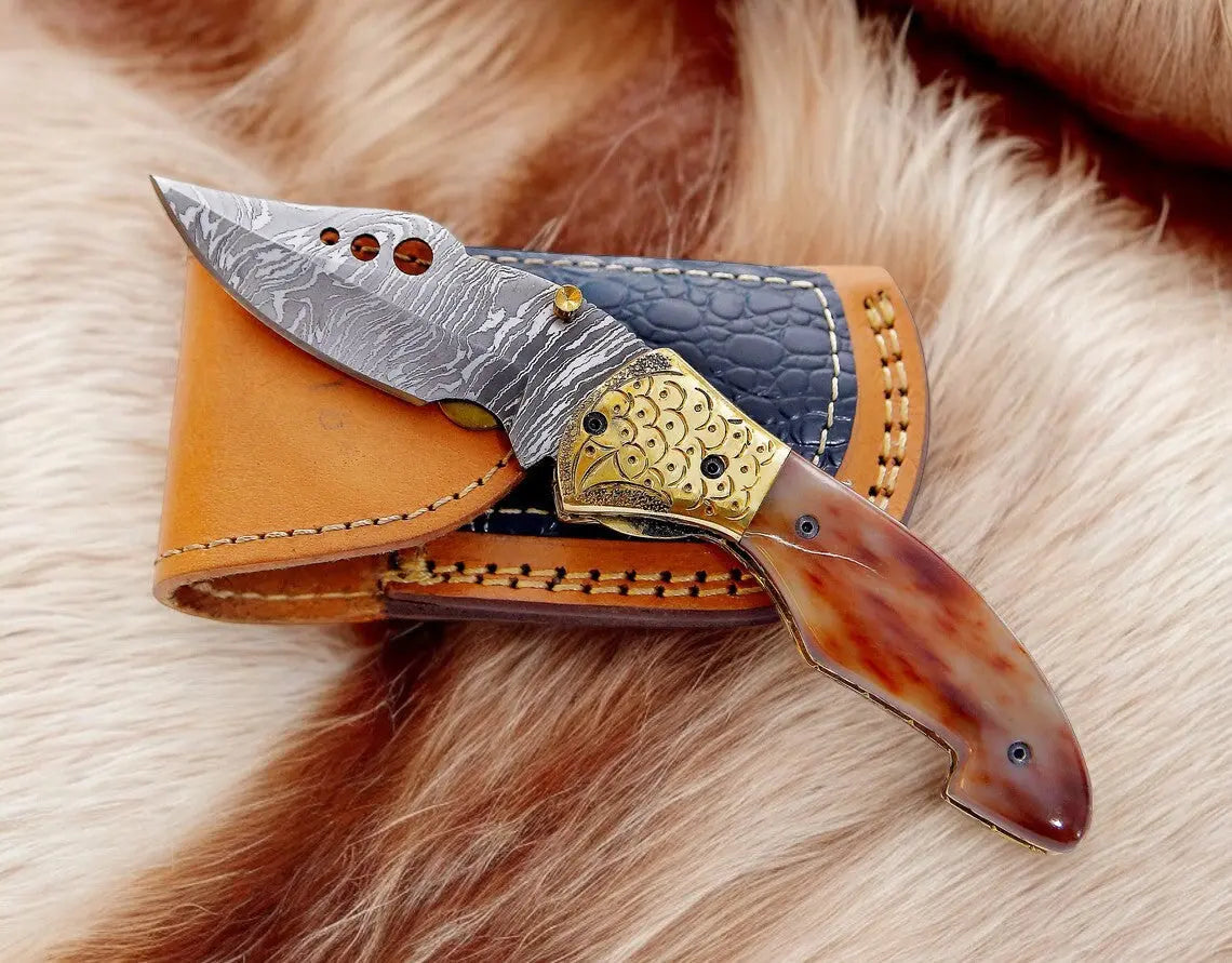 Custom Handmade Damascus Steel Pocket Knife - 3" Blade Damascus Knife Store