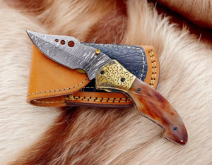 Custom Handmade Damascus Steel Pocket Knife - 3" Blade Damascus Knife Store