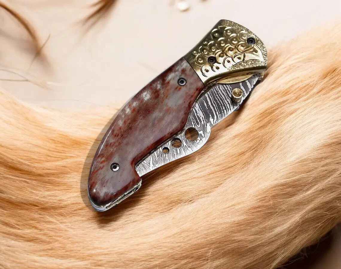 Custom Handmade Damascus Steel Pocket Knife - 3" Blade Damascus Knife Store