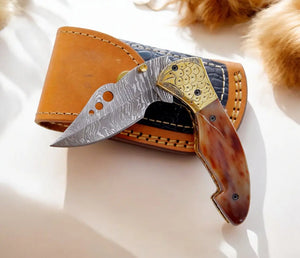 Custom Handmade Damascus Steel Pocket Knife - 3" Blade Damascus Knife Store