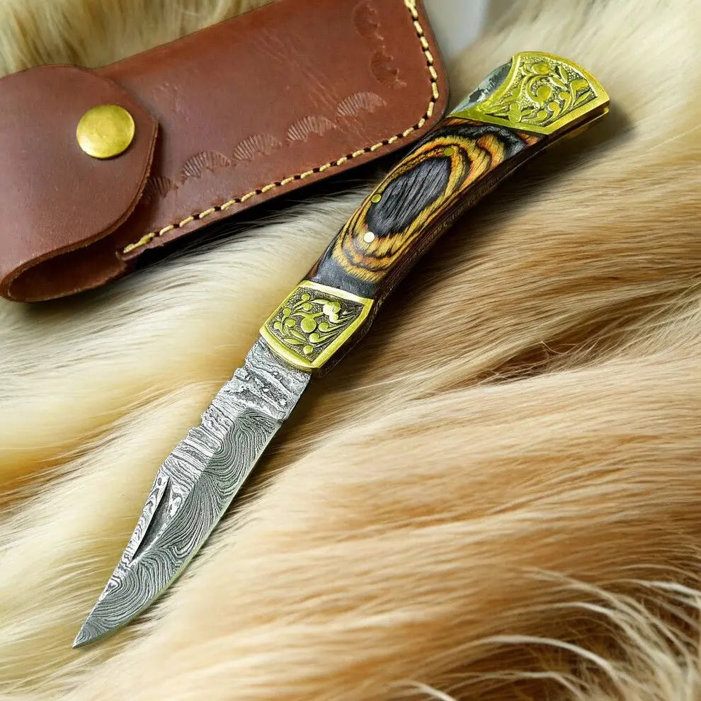 Custom Handmade Damascus Steel Pocket Knife - 3" by Damascus Knife Store, Damascus knife main product photo
