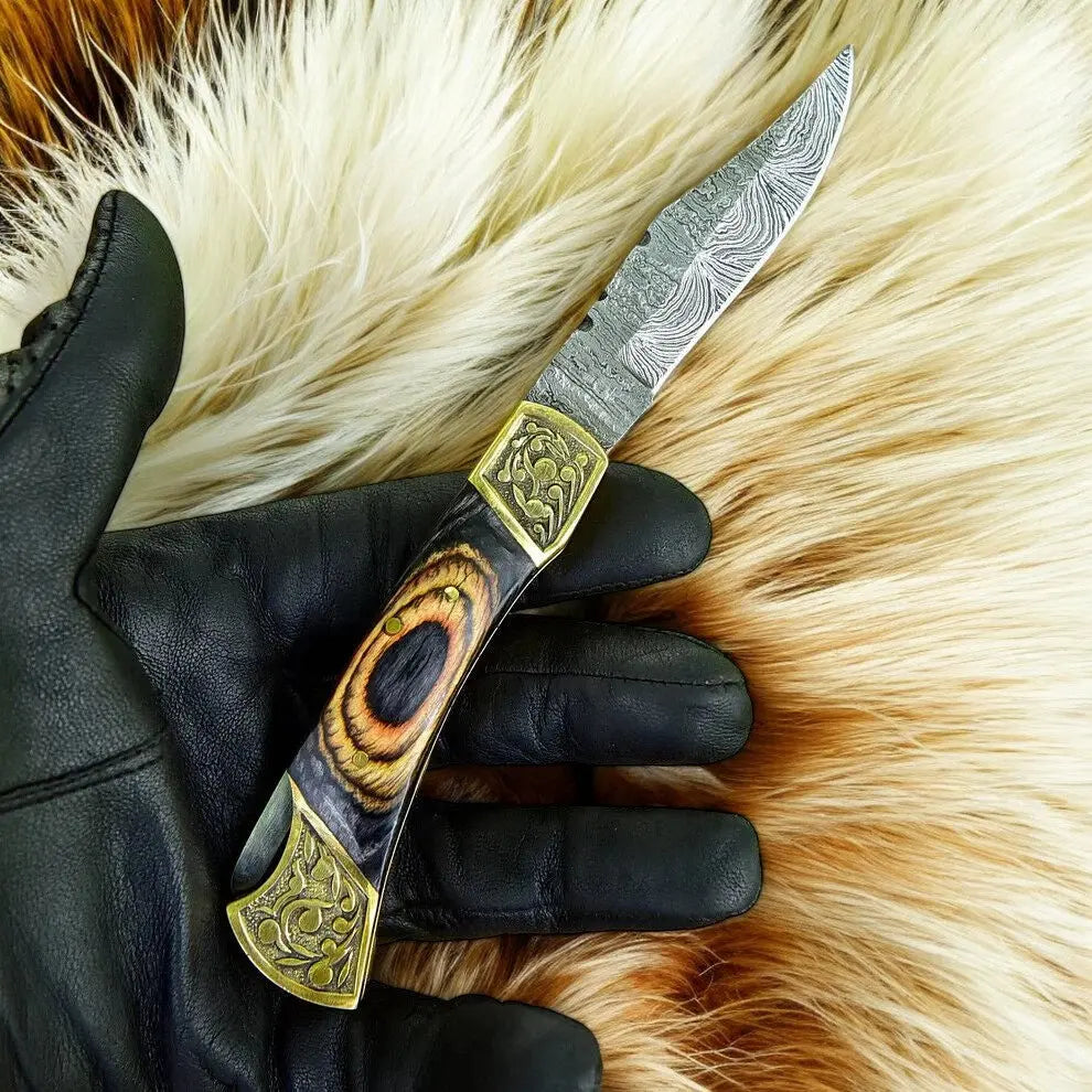 Custom Handmade Damascus Steel Pocket Knife - 3" by Damascus Knife Store, Damascus knife detail photo 2