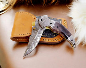 Custom Handmade Damascus Steel Pocket Knife – 3" Blade Damascus Knife Store