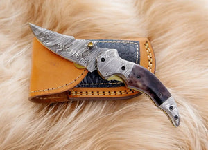 Custom Handmade Damascus Steel Pocket Knife – 3" Blade Damascus Knife Store