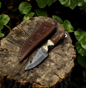 Custom Handmade Damascus Steel Skinning Knife with Rosewood & Bone Handle Damascus Knife Store