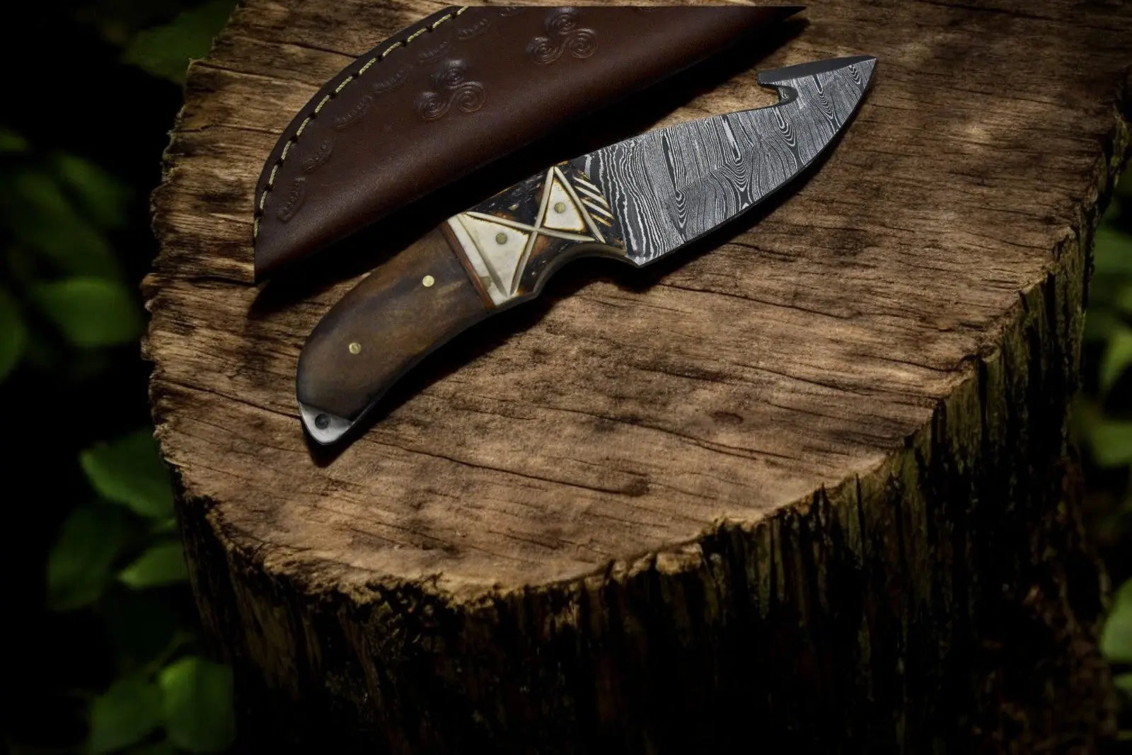 Custom Handmade Damascus Steel Skinning Knife with Rosewood & Bone Handle Damascus Knife Store