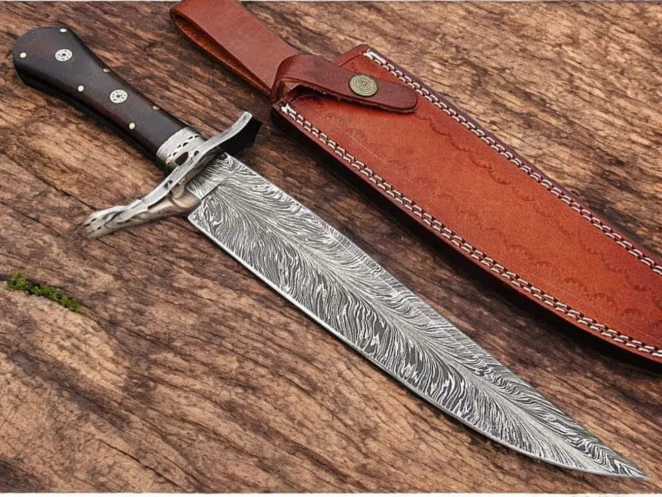 Custom Handmade Feather Pattern Damascus Bowie Knife Damascus Knife Store