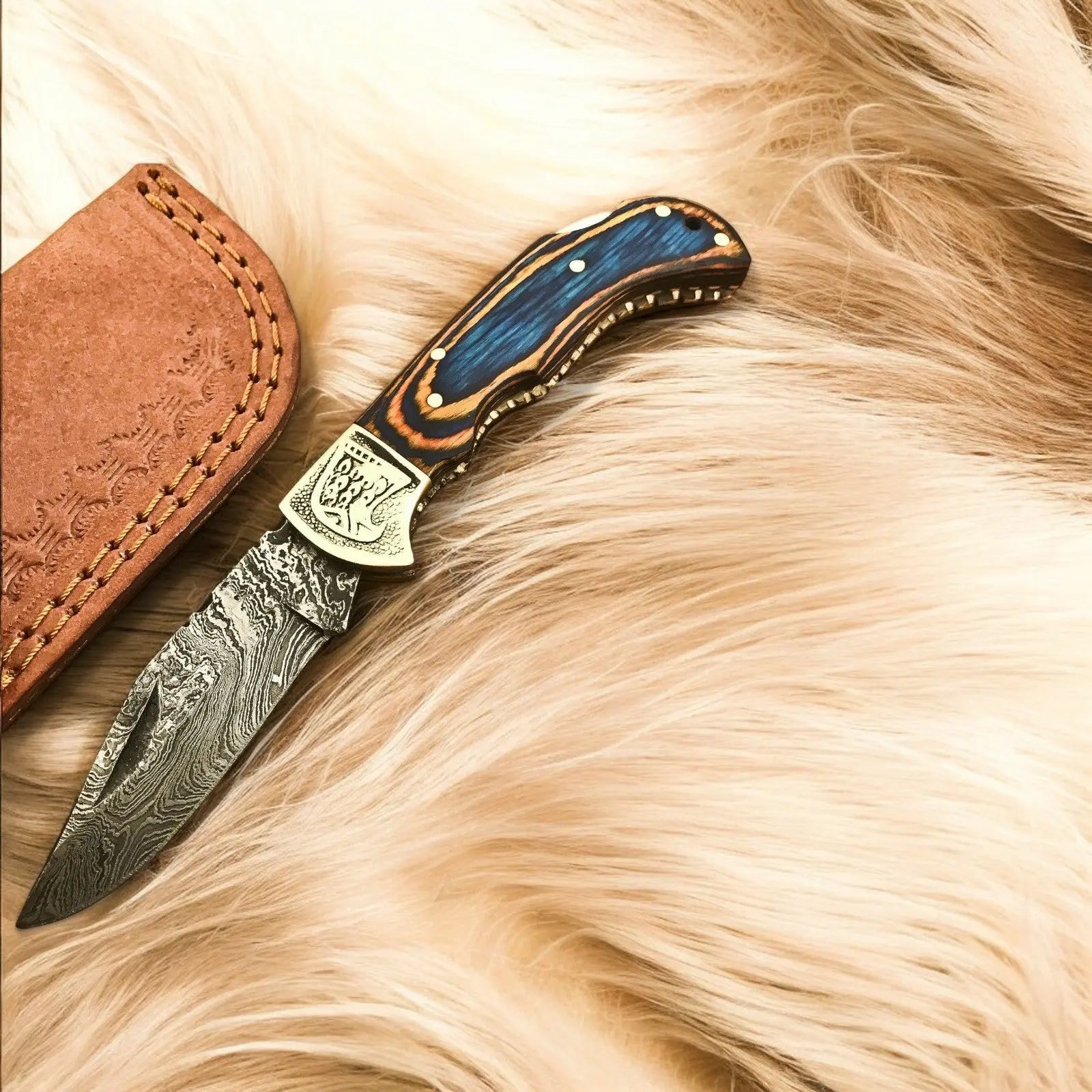 Custom Handmade Folding Knife – Exotic Wood Handle by Damascus Knife Store, Damascus knife main product photo