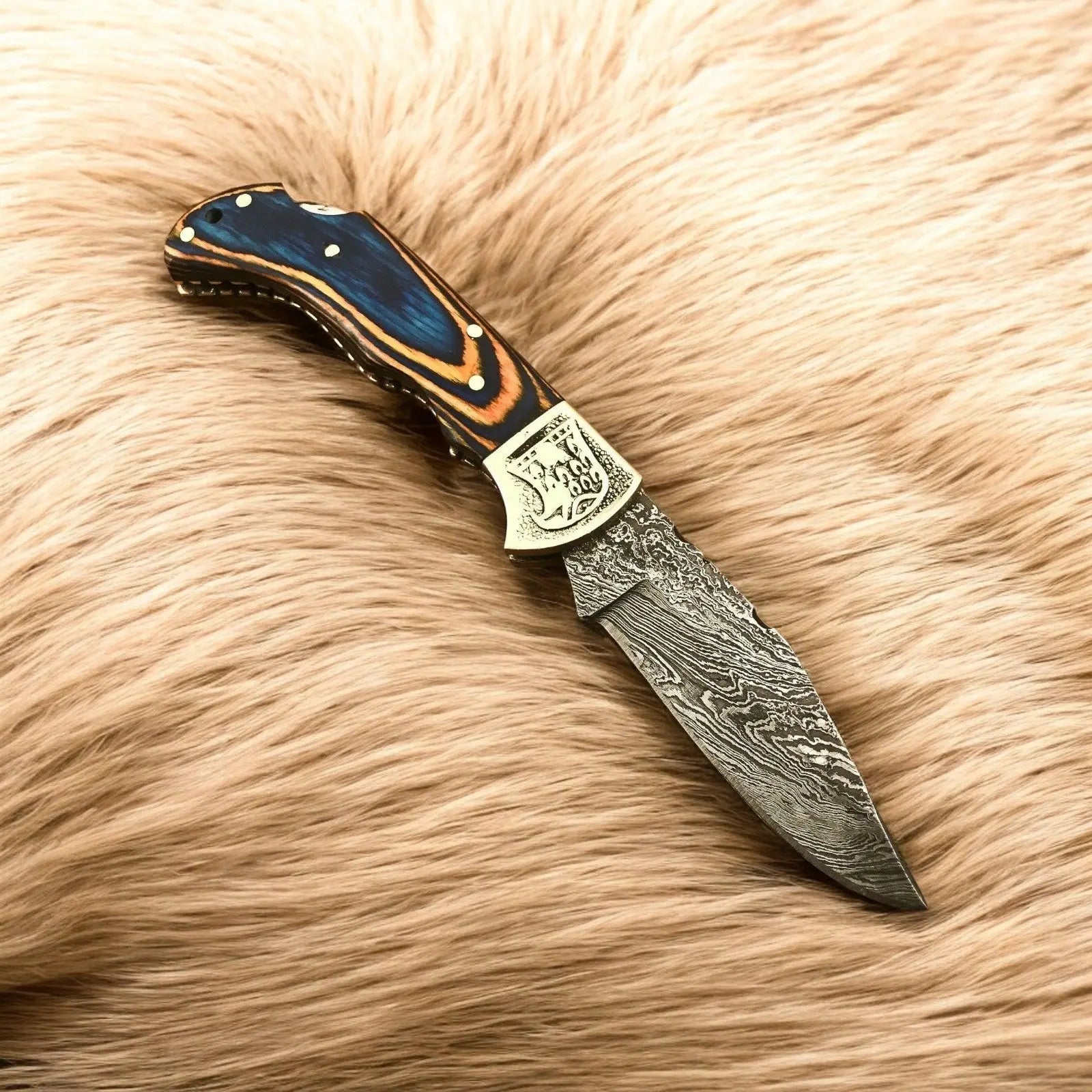 Custom Handmade Folding Knife – Exotic Wood Handle by Damascus Knife Store, Damascus knife detail photo 2