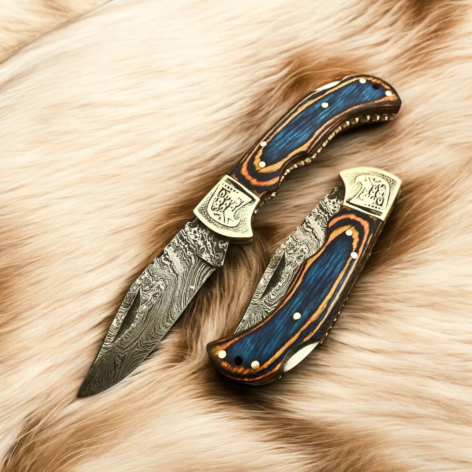 Custom Handmade Folding Knife – Exotic Wood Handle by Damascus Knife Store, Damascus knife detail photo 3