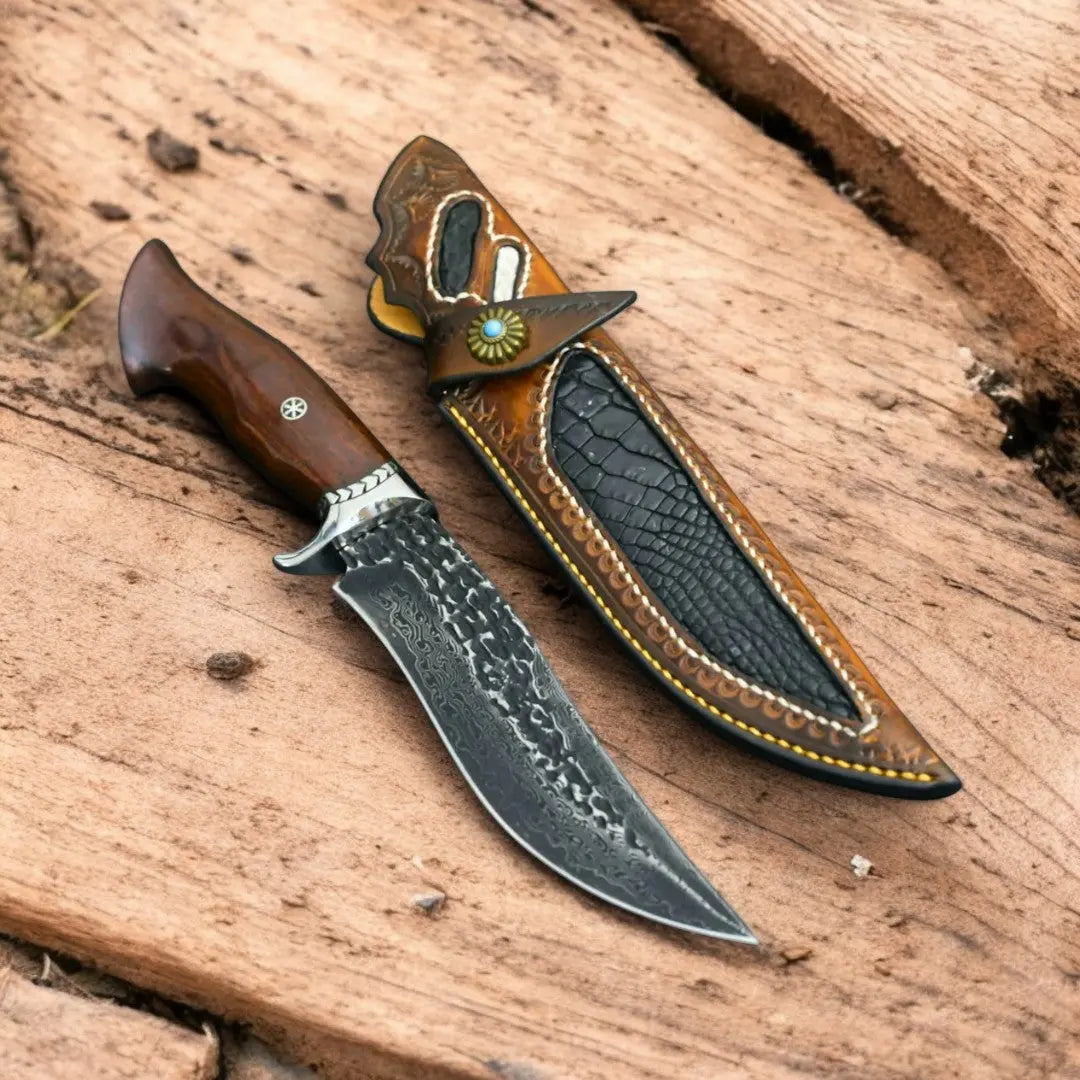 Custom Handmade Hunting Knife – Carbon Steel, Rosewood Handle Damascus Knife Store