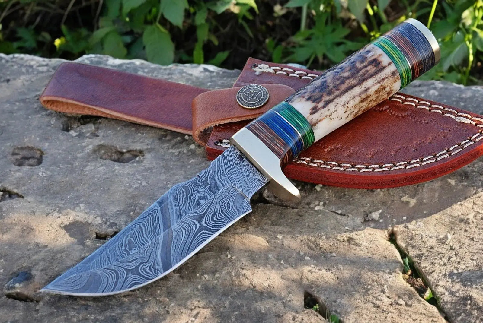 Custom Handmade Hunting Knife – Damascus Steel Blade by Damascus Knife Store, Damascus knife detail photo 6