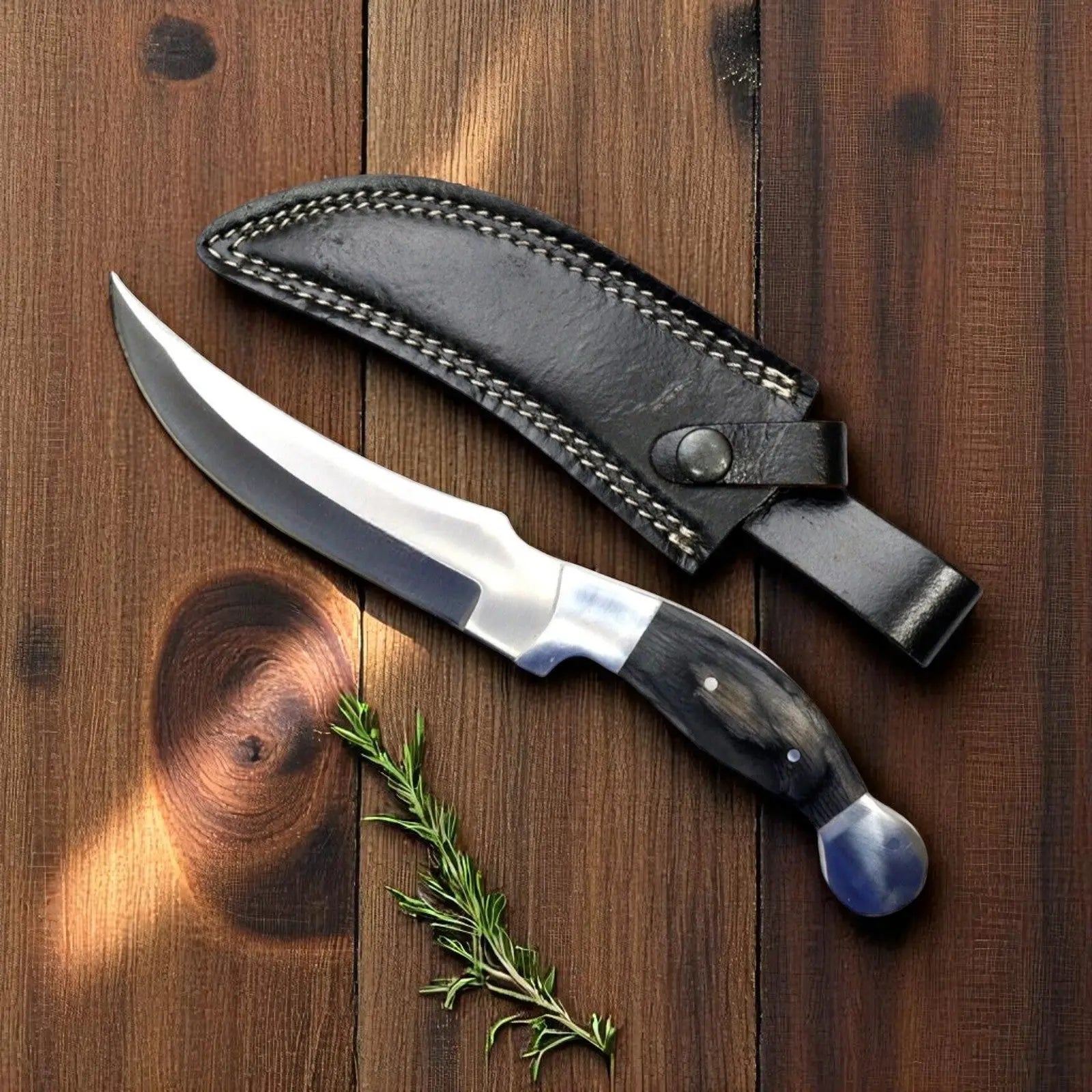Custom Handmade Hunting Knife with Black Wood Handle Damascus Knife Store