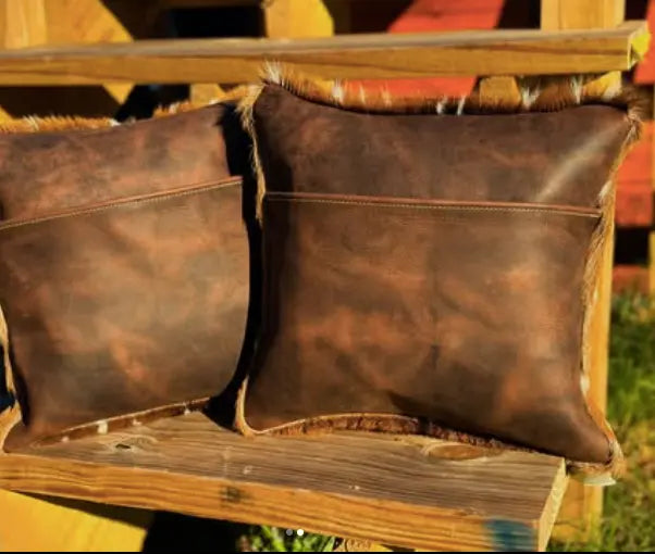 Custom Hide Pillows by Kw Leatherworks, Southern home decor detail photo 2