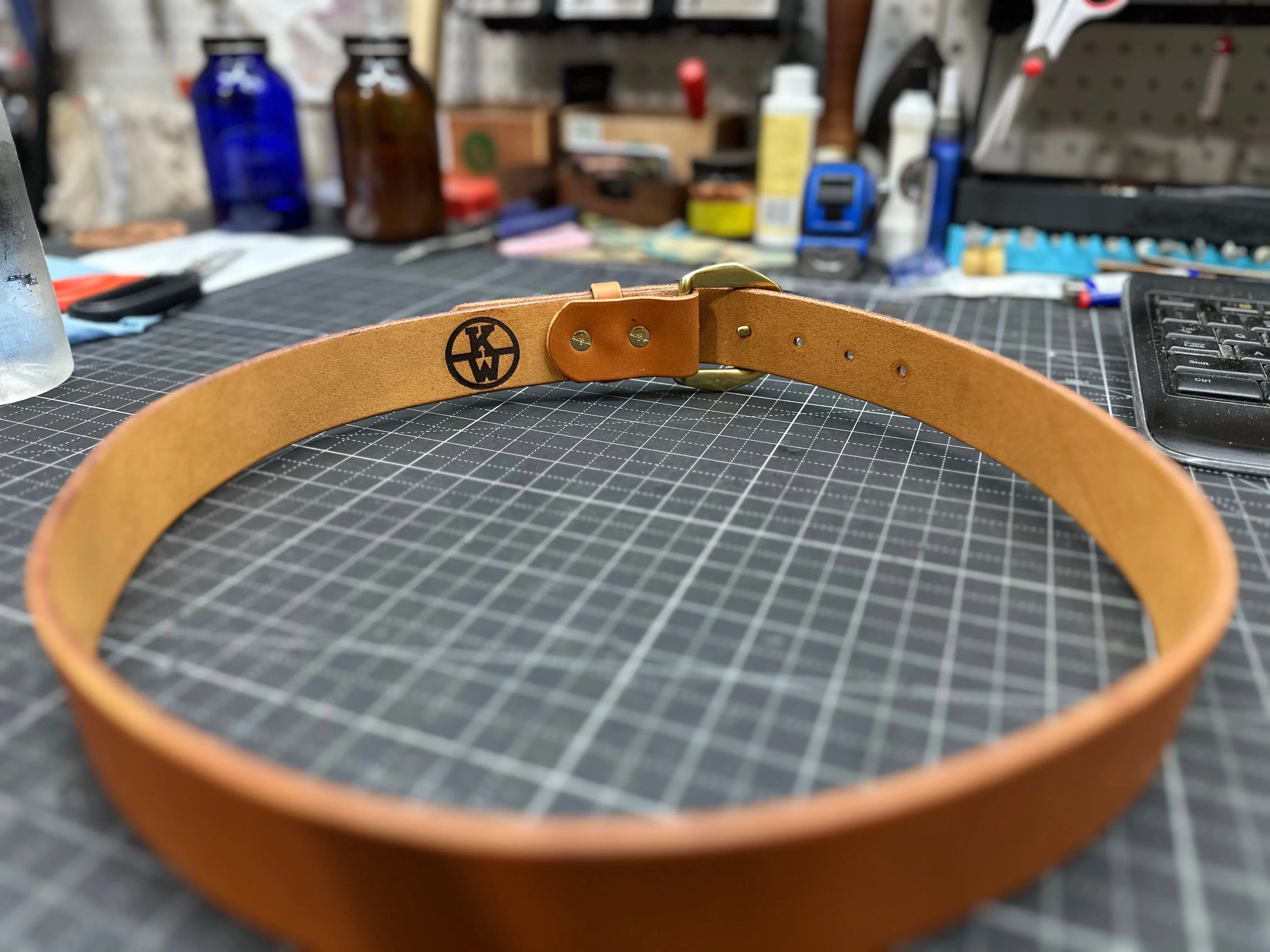 Custom Leather Belt by Kw Leatherworks, handmade leather goods detail photo 2