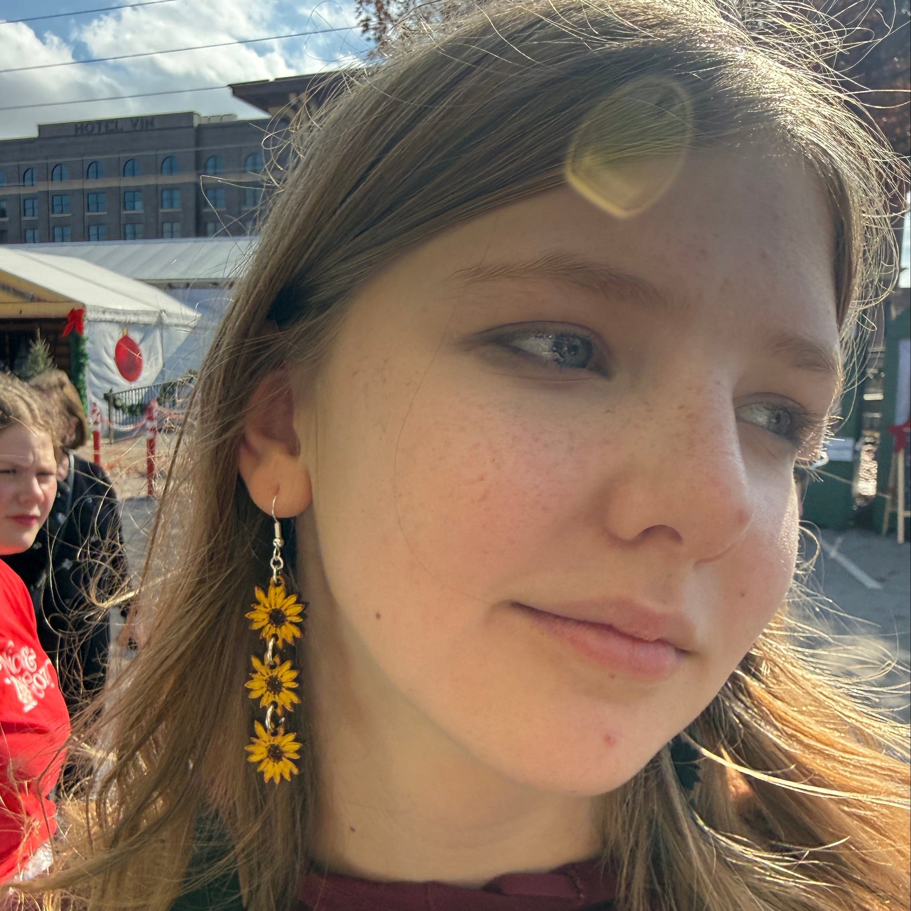 Sunflower Chain Wooden Earrings | Boho Floral Jewelry