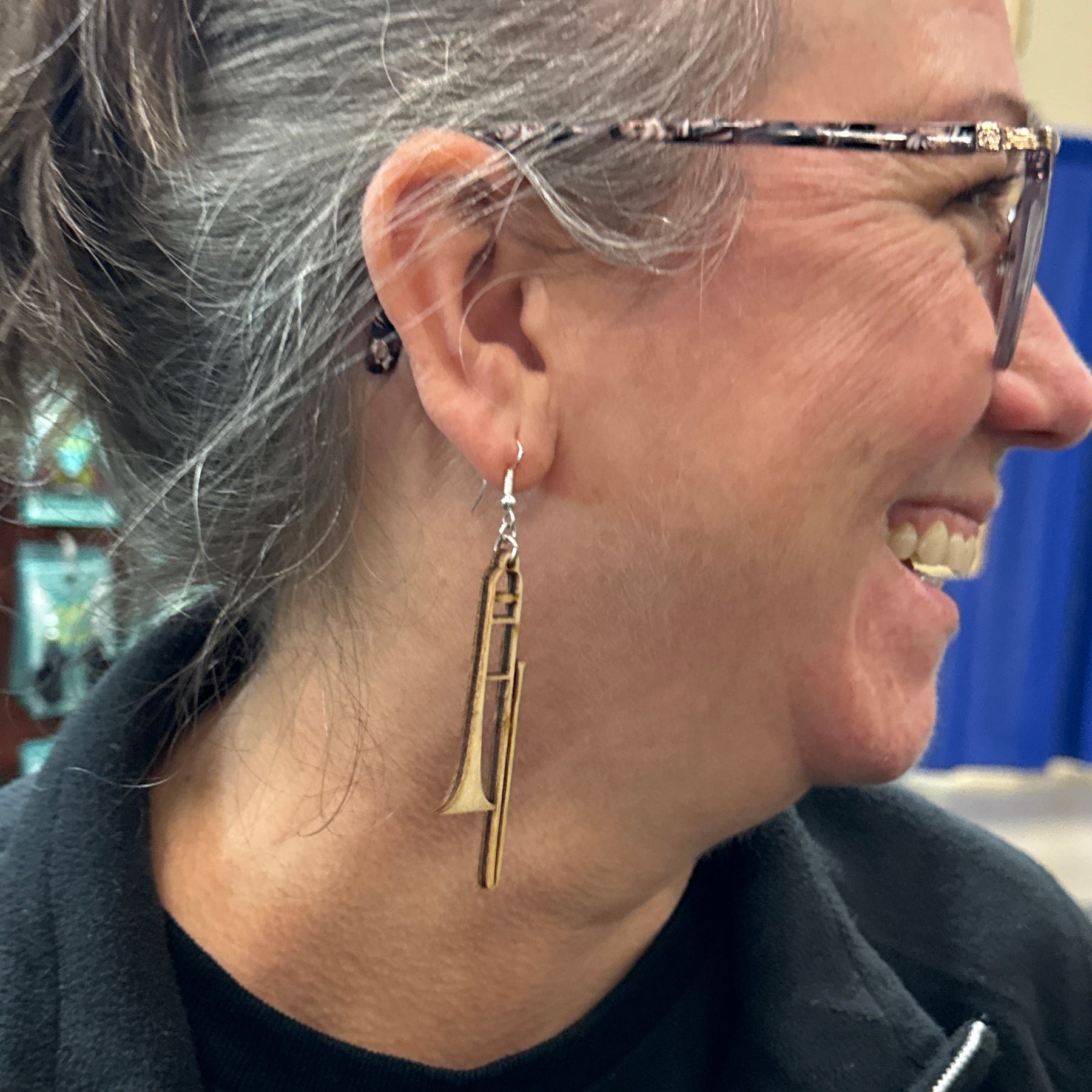 Trombone Wooden Dangle Earrings | Band Instrument Jewelry