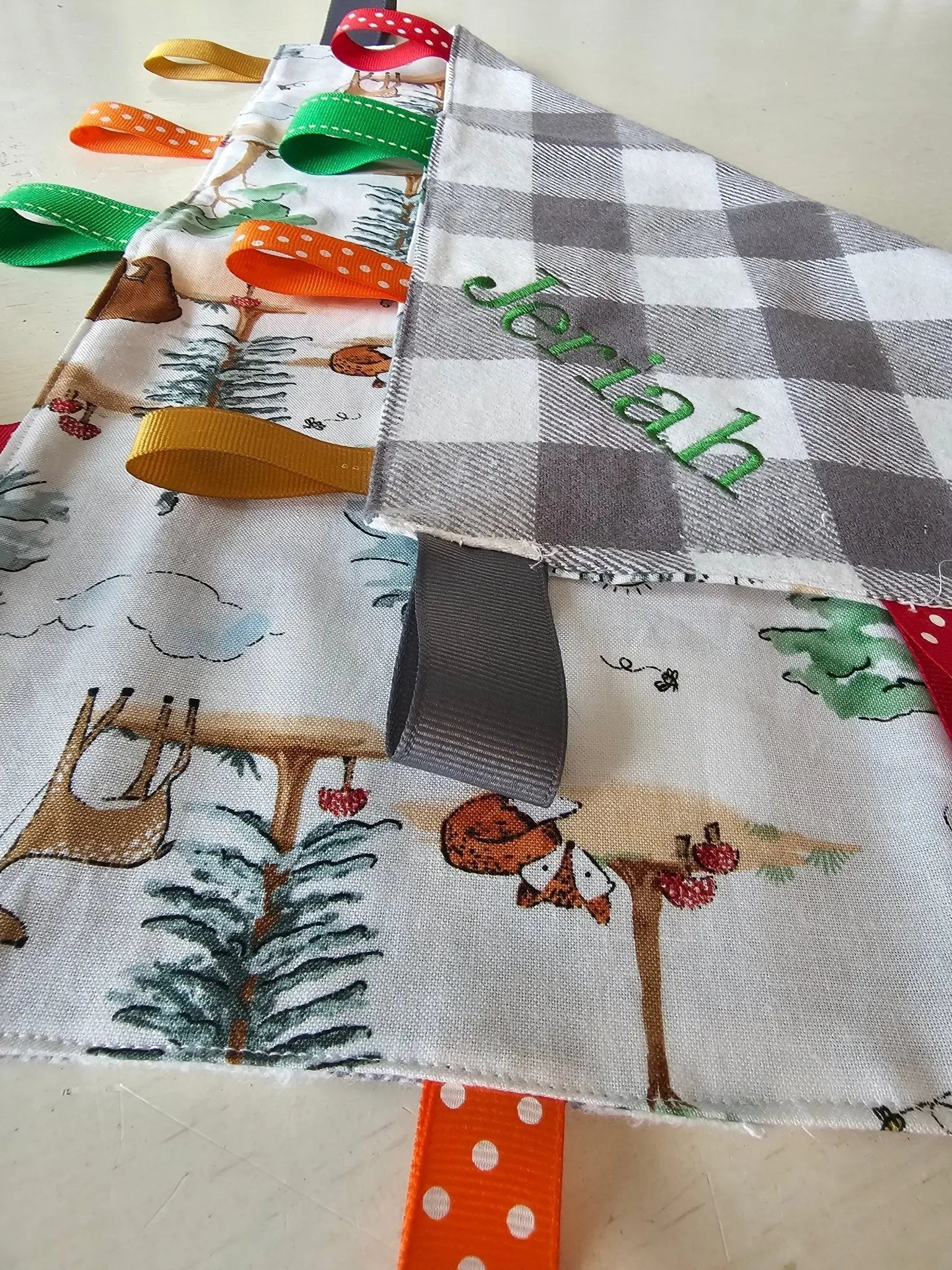 Customizable Taggy Blanket by East Mississippi Creations, children's boutique clothing detail photo 9