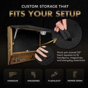 Customizable - Hidden Gun Storage Wall Decor - Hidden Gun Shelf with Magnetic Lock - Quick Access Concealment Shelf - Secure & Discreet Weapon Hiding Furniture