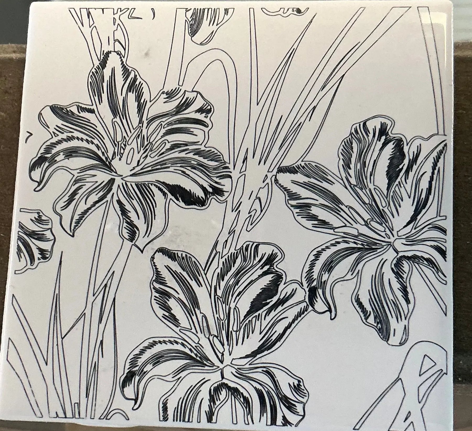Floral Ceramic Tile Art: Decorative hand drawn flower design, Custom Kitchen/Bathroom Tile Decor