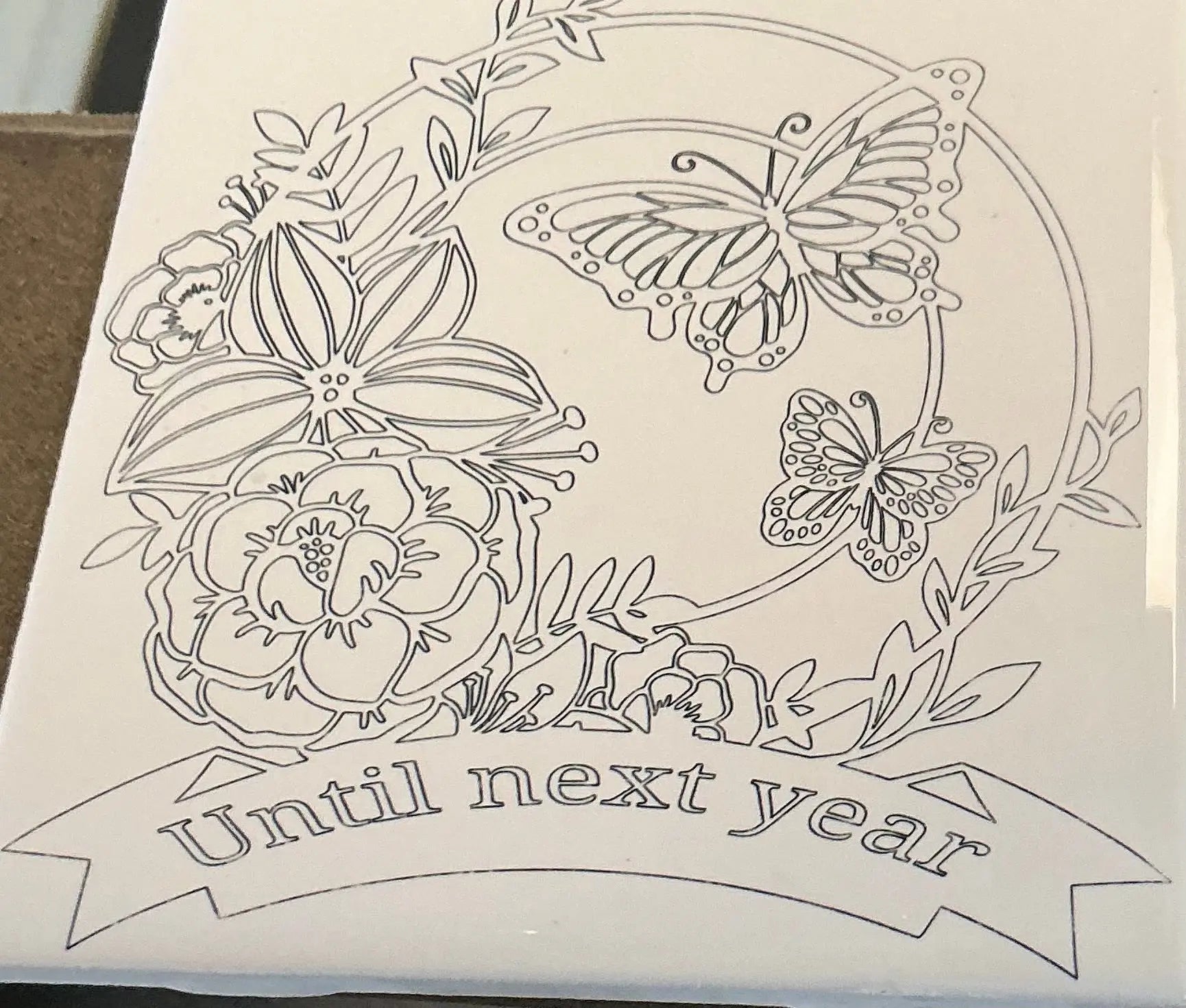 Custom Ceramic Tile: Butterfly & Floral Design with 'Until Next Year' Message - Main Street Collective